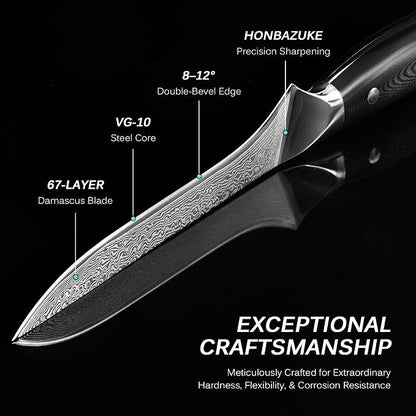 KYOKU Boning Knife - 7" - Shogun Series - Japanese Style VG10 Steel Core Forged Damascus Blade - with Sheath & Case