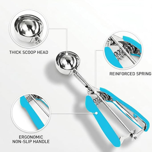 Ice Cream Scoop, 18/8 Stainless Steel Cookie Scoop, Cookie Scoops for Baking, 2 Tbsp/ 30 ml/ 1 oz Cookie Dough Scoop, Ice Cream Scooper with Trigger Release, Cookie Scooper for Baking(Blue)
