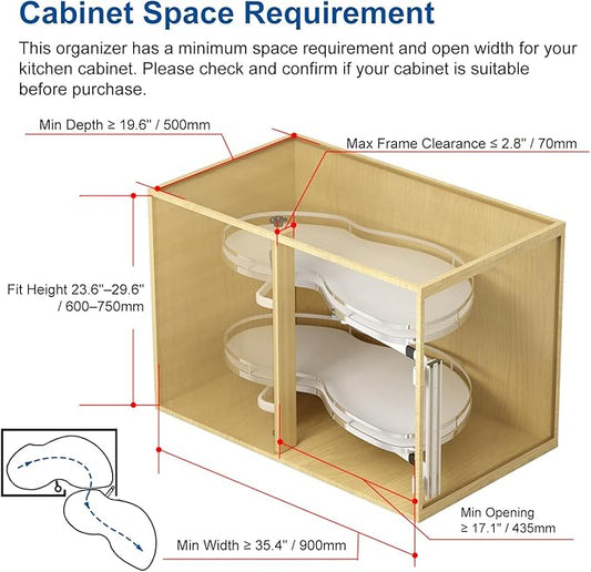 VADANIA Right Swing Pull Out Organizer for 36" Blind Corner Kitchen Cabinet, 2 Tiers Swing Tray, Soft Close, Right Handed Open