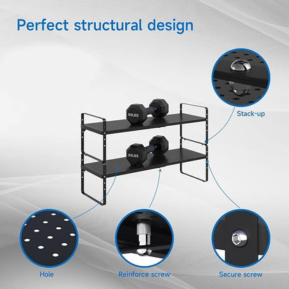 Expandable Cabinet Shelf Organizer Adjustable Metal Spice Rack Stackable Freestanding Counter Storage Shelves for Kitchen Cabinet Under Sink Office Desk (Black - 3Pack - L16.5-27'' * W8'' * H9.6'')