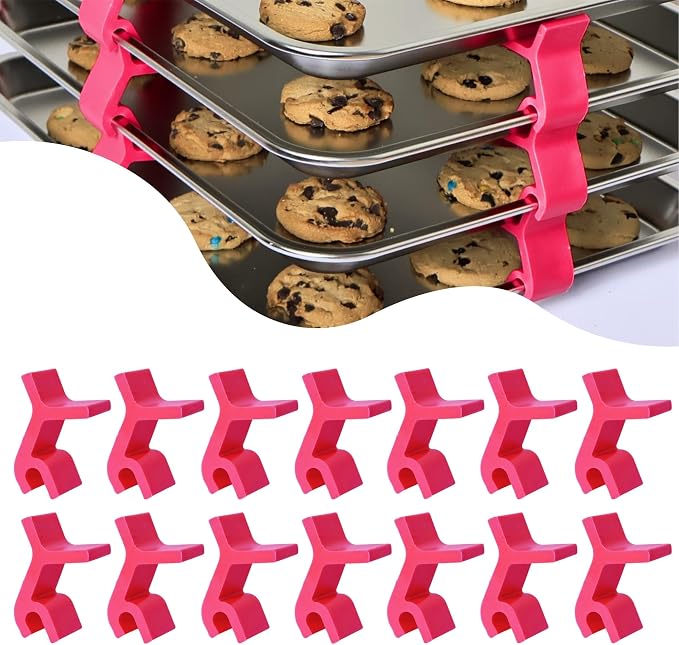 16pcs Baking Sheet Stackers - Saving Harvest Tray Stackers Accessories, Baking Sheet Stacking Clips, Cookie Tray Stacker Clips for Freeze Dryer Trays Kitchen Picnic BBQ (Rose Red)