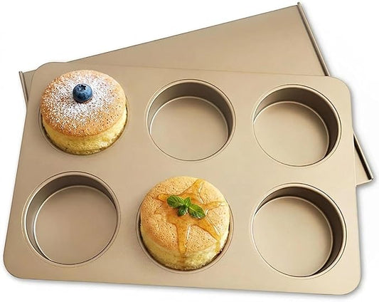6-Cup English Muffin Pan with Sliding Lid, 3.35" Cavities Nonstick Carbon Steel Baking Pan for Homemade English Muffins, 2-in-1 Breakfast Sandwiches, Hamburger Buns and Mini Quiches