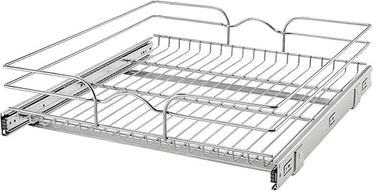 Rev-A-Shelf Steel Wire Pullout Drawer Organizer Shelf for Kitchen Cabinets, Slide Out Storage Basket, Min Opening Width of 20.5", 21" x 22", 5WB1-2122CR-1