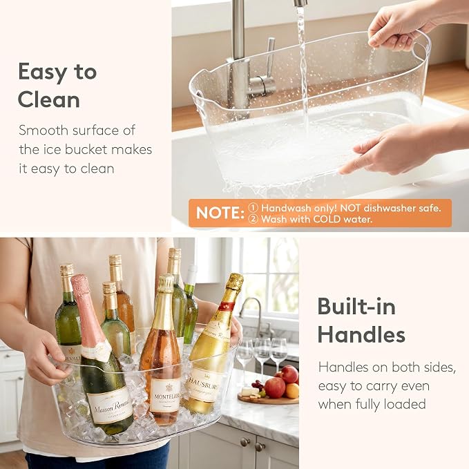 Lifewit 11.5L Ice Bucket for Parties 2 Pcs, Large Plastic Drink Cooler for Champagne Wine, Beer, Clear Beverage Tub for Mimosa & Cocktail Bar, Portable Chiller for Party Hosting & Serving