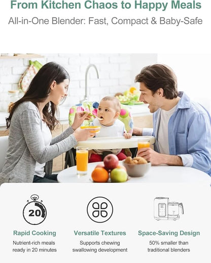 MOMYEASY Baby Food Maker, Baby Food Steamer and Puree Blender, Food Processor Chopper Grinder Steamer in-One, Auto Cooking & Grinding with Touch Control Panel&Self Cleans, BPA-Free