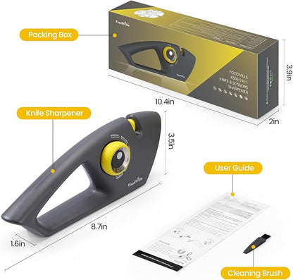 FoodVille 5 in 1 Knife Sharpener with 5 Stages including Tungsten, Diamond, Ceramic for Scissors and All Kinds of Kitchen Knives with Straight and Serrated Blades