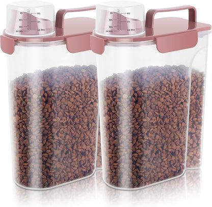LEAWALK 5Lbs Airtight Cat Dog Food Storage Container with Upgraded Large Nozzle BPA-Free, Pet Food Storage Containers for Rice, Grain, Pet Food, Flour, Dog Treat Storage (Pink×2, 5L-2pack)