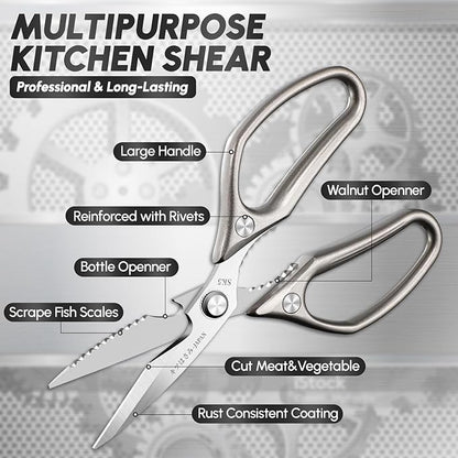 SSGP Kitchen Shears Set, All Purpose Heavy Duty Poultry Shears, Sharp Japanese Meat Scissors, Dishwash Safe Stainless Steel Kitchen Scissors for Food, Chicken Bones, Turkey, Cooking Gifts for Men Dad