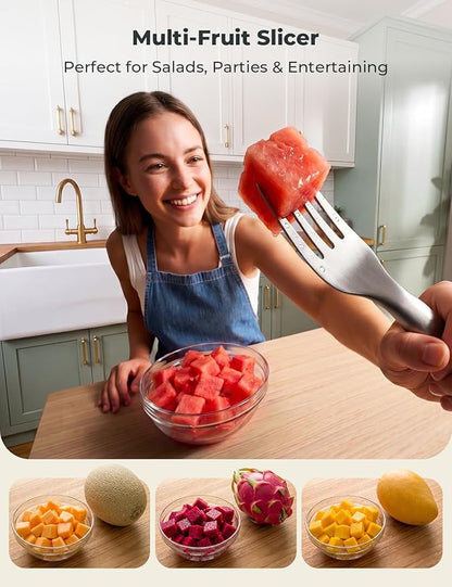 CripsTaste 2 Pack Watermelon Fork Cutter Slicer Tool, 2-in-1 Stainless Steel Fruit Cutter Melon Slicer Cutter Tool, Watermelon Cutting Tool for Home Party Camping Kitchen Gadget