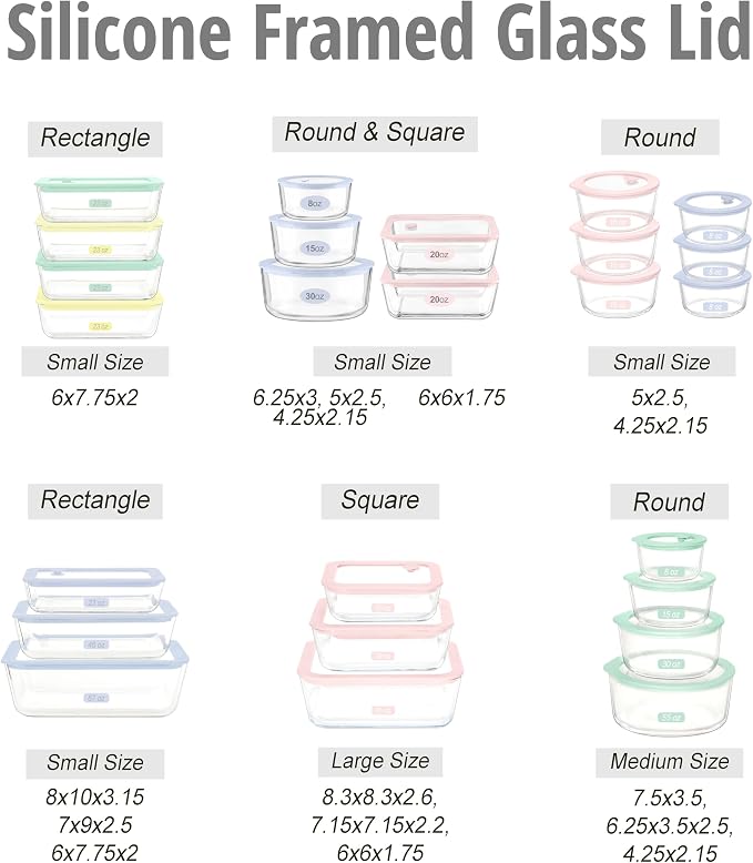 Urban Green Glass Food Container Set with Glass Lid, 5 Pack, Meal Prep Containers with Silicone Framed Airtight Lid, Leakproof, 100% Plastic Free