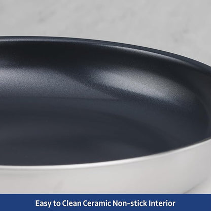 Tramontina Signature 12-Inch Tri-Ply Clad Stainless Steel Large Frying Pan with Ceramic Non Stick Interior, Induction-Ready Nonstick Skillet, Oven-Safe, Made in Brazil