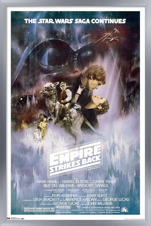Trends International Star Wars: The Empire Strikes Back - The Saga Continues One Sheet Wall Poster, 14.725" x 22.375", Silver Framed Version