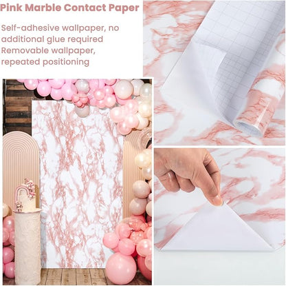 practicalWs White/Pink Marble Contact Paper Granite Peel and Stick Countertops Self-Adhesive Wallpaper Cabinets Drawer Shelf Wall Crafts Wall Paper Decorations 17.7 in x 196.8 in