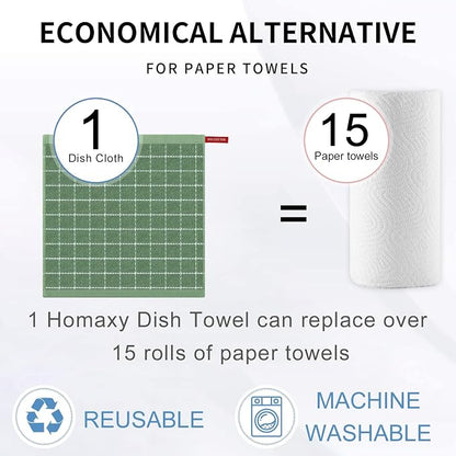 Homaxy 100% Cotton Terry Kitchen Dish Cloths, Ultra Soft and Absorbent Dish Towels for Kitchen, Suitable for Drying and Washing Dishes, 24 Pack, 12 x 12 Inches, Grass Green