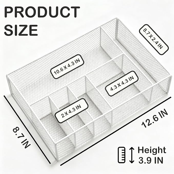 Paper Plate Organizer for Countertop - Metal Utensil Caddy Silverware Holder Cutlery Flatware Plastic Spoon Fork Plates Napkins Cup Storage Dispenser Party Picnic Essentials Camping White
