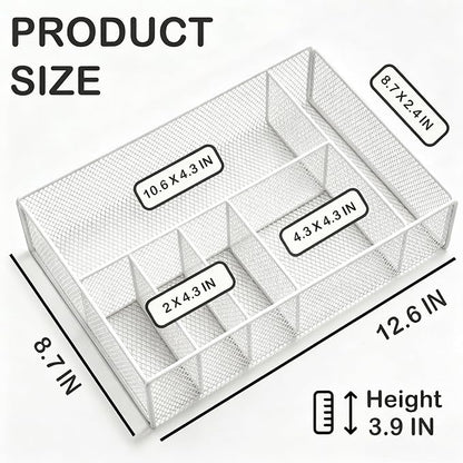 Paper Plate Organizer for Countertop - Metal Utensil Caddy Silverware Holder Cutlery Flatware Plastic Spoon Fork Plates Napkins Cup Storage Dispenser Party Picnic Essentials Camping White