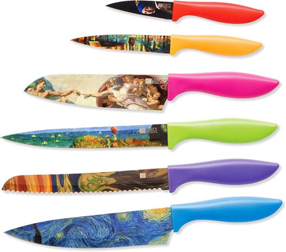 CHEF'S VISION Masterpiece Knife Set - 6-Piece Stainless Steel Cutting Knives Set for Kitchen - Stunning Artistic Designs, Great Gift for Women or Men - Unique Kitchen Knife Set Gift for Art Lovers