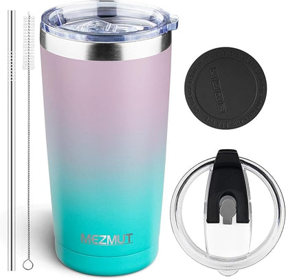 MEZMUT 20oz Tumbler Coffee Travel Mug with Daul Lid and Straw, Stainless Steel Double Wall Vacuum Spill Proof Insulated Tumbler, Hot or Iced Coffee Cups for Drinks (1Pack, Lavender Green)