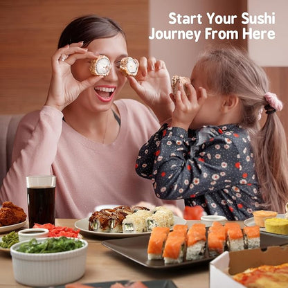 Delamu Sushi Making Kit 27 in 1 [Parent-Child] Sushi Kit, for Beginners/Pros Sushi Makers, with Bamboo Sushi Mats, Sushi Rolling Tube, Onigiri Mold, Rice Paddle, Sushi Knife, Guide Book & More