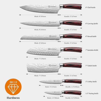 KEEMAKE Kitchen Knife Set, Ultra Sharp Chef Knife Set 7-Piece, High Carbon Stainless Steel Chefs Knife Set, Professional Knives Set for Kitchen with Pakkawood Handle and Gift Box