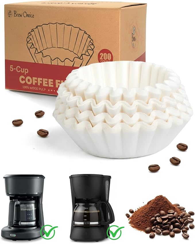 5 Cup Basket Coffee Filters, 200 Count - 20% Thicker Small Coffee Filters Paper Compatible with Mr. Coffee & 4-5 Cup Coffee Makers