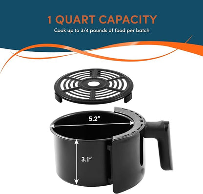 Elite Gourmet EAF1121 Personal 1.1 Qt. Compact Space Saving Electric Hot Air Fryer Oil-Less Healthy Cooker, Timer & Temperature Controls, 1000W