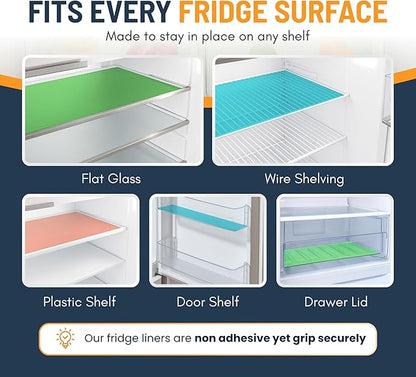 Refrigerator Liners for Shelves (8 Pack) by Linda’s Essentials - Non-Adhesive Shelf or Drawer Liner, BPA-Free Fridge Mats for Kitchen & Cabinets, Easy to Clean, Ideal Household Essentials (Blue)