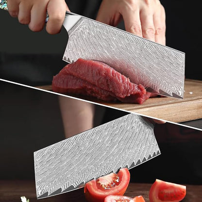 KEENZO Meat Cleaver Knife 7 inch, Razor Sharp Professional Chef Knife, Hand Forged Kitchen Knives, Japanese 67-Layers Damascus Steel Cooking Knife, Ergonomic Abalone Shell Resin Handle,Gift Box