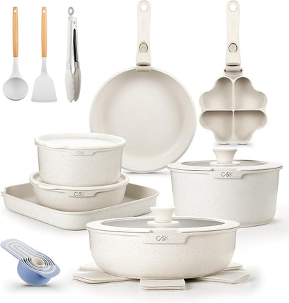 KOCH SYSTEME CS 21 Piece Pots and Pan Set Non Stick, Ceramic Cookware Set with Detachable Handle, RV Camping Stackable Kitchen Set, Pots and Pans Set Non Toxic, Induction Compatible, Oven Safe, 21PCS