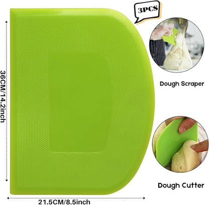 SURDOCA Dough Scraper Bench Scraper - 3P 14.2x8.5" Plastic Flexible Bowl Scraper, Sharp Edge & Angles Cake Scraper. Non-Slip Bakeware Decorating Tools Sculpting & Modeling Tools - Green+White+Green