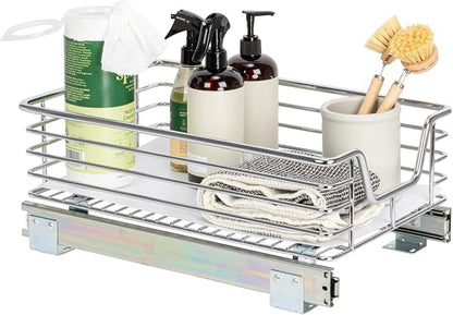 Household Essentials Chrome-Plated Steel Pull-Out Basket Organizer with Plastic Accents