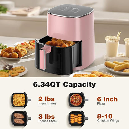 OLIXIS Air Fryer 6 Quart with Window Square Air Fryer 12-in-1 Air Fry, Roast, Reheat, Dehydrate, Bake, Steam, Fries, Custard, Chicken, Wings, Sea Food, Vegetabels,400F Pink