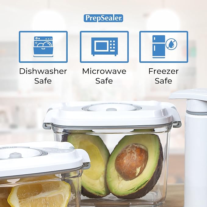 PrepSealer Food Storage Vacuum Container 4-piece Container with Maunal Pump, BPA free, Tritan, Keep food and ingredients fresh up to four times longer than conventioal storeage.
