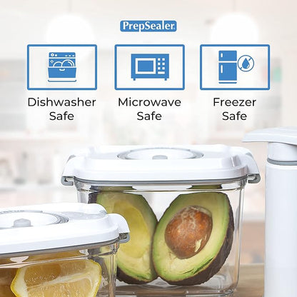 PrepSealer Food Storage Vacuum Container 4-piece Container with Maunal Pump, BPA free, Tritan, Keep food and ingredients fresh up to four times longer than conventioal storeage.