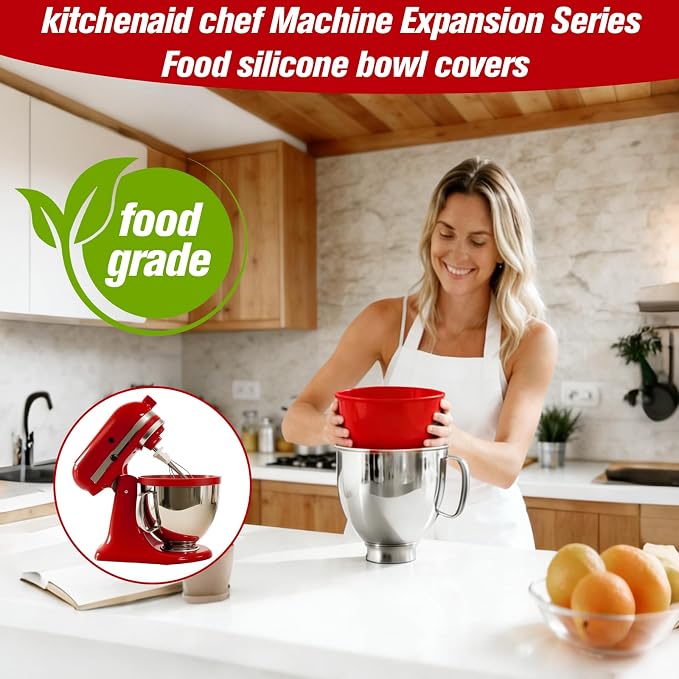 Set of 3 Silicone Bowl Liners with Lids for KitchenAid 5 Qt Tilt-Head Stand Mixer, Red Black White, Fermentation Container for Bread Baking & Sourdough, Replacement Mixer Accessories