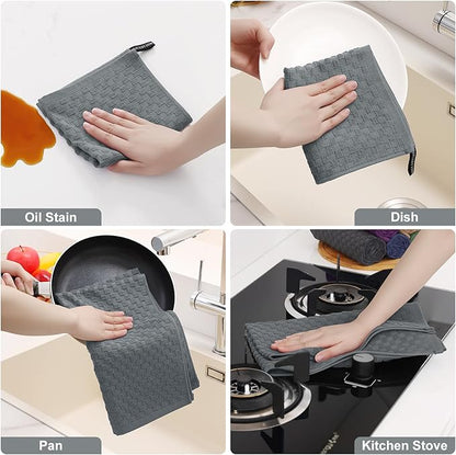Homaxy 100% Cotton Kitchen Towels and Dishcloths Set, 12 x 12 & 15 x 25 Inches, Set of 10 Bulk Terry Cloth Dish Towels, Super Soft and Absorbent Hand Towel with Hanging Loop, Dark Grey
