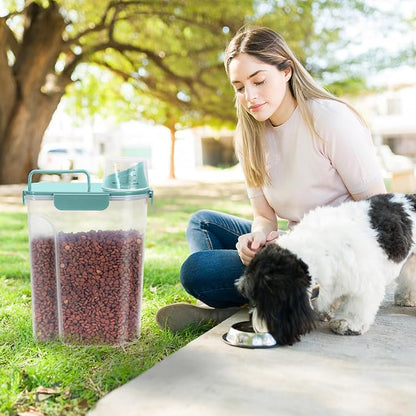 LEAWALK 5-7Lbs Dog Cat Food Storage Container with Upgraded Large Nozzle BPA-free, 4 Snap Seals Plastic Pet Food Storage Containers with Handles (Elegant Blue, 5L-2pack)