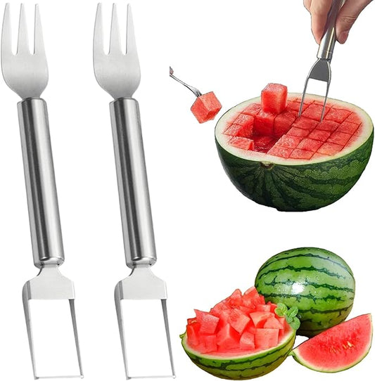 Watermelon Cutter, 2-in-1 Stainless Steel Dual Head Watermelon Fork Slicer, Summer Fruit Cutting Tool, Portable Kitchen Gadgets for Home, Camping & Picnic (2 Pcs)