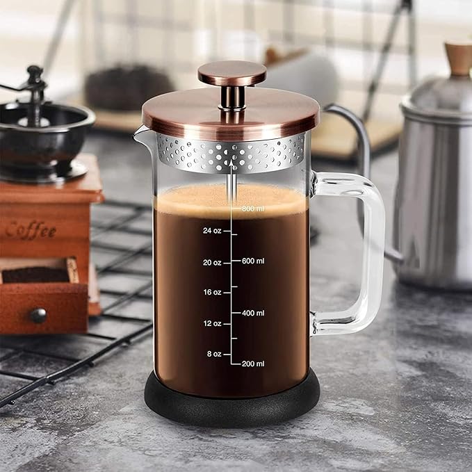 YMMIND French Press Coffee Maker 34 Ounce Espresso Tea Coffee Maker with 4 Filters System, Stainless Steel Plunger and Heat Resistant Borosilicate Glass BPA-Free Brewed Tea Pot Coffee Plunger