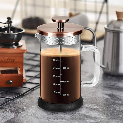 YMMIND French Press Coffee Maker 34 Ounce Espresso Tea Coffee Maker with 4 Filters System, Stainless Steel Plunger and Heat Resistant Borosilicate Glass BPA-Free Brewed Tea Pot Coffee Plunger