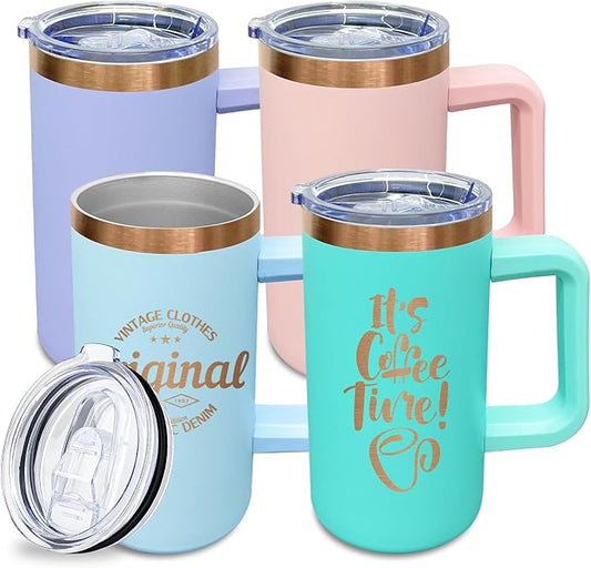 20 oz Insulated Coffee Mug with Lid, Stainless Steel Coffee Tumbler Bulk, Double Wall Vacuum Travel Mug with Handle, Leakproof Powder Coated Coffee Cups for Hot and Cold Drinks (Mixed B,4 pack)