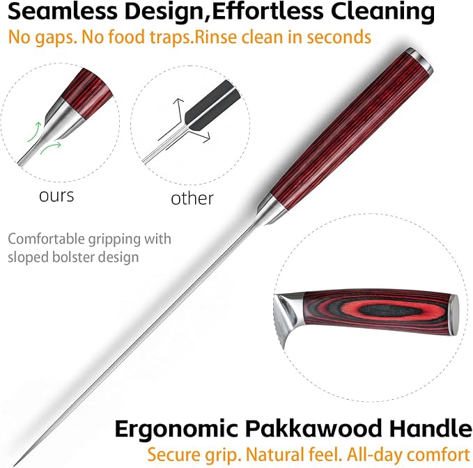 Azhou 8 Inch Chef Knife, Professional Kitchen Knife with 7Cr17CoMoV High Carbon Stainless Steel, Ultra Sharp Mirror Polished Blade, Ergonomic Wood Handle, Gift Box for Men Women