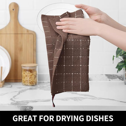 Homaxy 100% Cotton Terry Kitchen Dish Cloths, Ultra Soft and Absorbent Dish Towels for Kitchen, Suitable for Drying and Washing Dishes, 6 Pack, 12 x 12 Inches, Brown