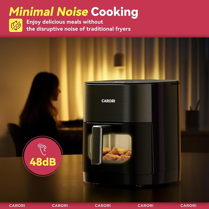 CARORI 6 Qt Dual Heat Air Fryer with Viewing Window, 14 Presets, 1700W, No-Flip Top and Bottom Heating, 392°F Max, Nonstick Dishwasher-Safe Basket, Black