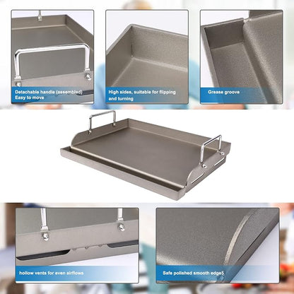 Griddle for Gas Grill Metal Cooking Griddle Pan for Outdoor Gas Grill, 17" x13" Flat Top Plate Skillet Pan Teppanyaki Insert for Weber Charbroil Camp Chef and Charcoal