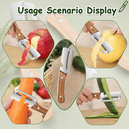 2-Pack Vegetable Peeler with Bottle Opener, Stainless Steel Kitchen Peeler with Wooden Handle, Easy Peeling Tool for Potatoes, Fruits & Vegetables