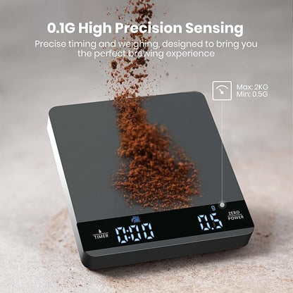 Maestri House S1 Mini Espresso Coffee Scale with Timer, Rechargeable 2kg/0.1g Precision Shot Scale for Espresso Brewing, Portable Digital Coffee Scale with Automatic Timing, Metal Finish-Space Grey