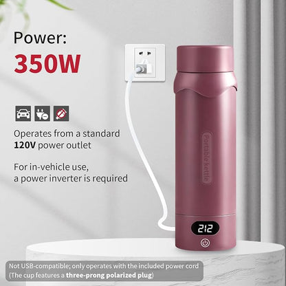Insulated Stainless Steel Electric Kettle Small, Smart Water Bottle with 4 temperature control, Leak-Proof, Mini Travel Essentials Portable Office Gifts for Tea Lovers, Black Cherry