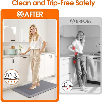 TranquilRelax Kitchen Mat, Cushioned Thick Floor Comfort Mat, with Non-Slip Bottom, Waterproof & Stain Resistant & Easy Clean, Standing Desk Mat for Kitchen, Sink, Office (17.3''x28'', Grey)