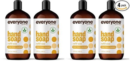 Everyone Liquid Hand Soap Refill,32 Ounce,Meyer Lemon and Mandarin,Plant-Based Cleanser with Pure Essential Oils,(Pack of 4)